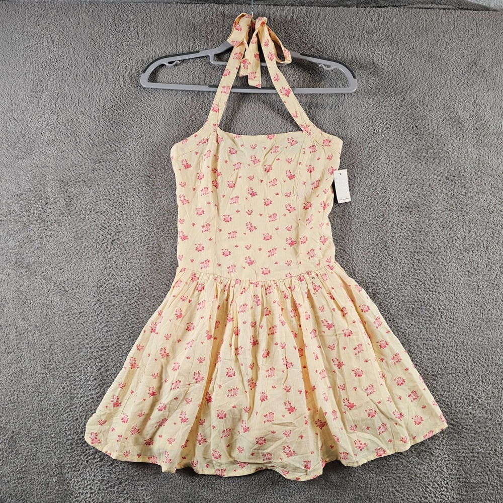 Aeropostale Yellow Floral Halter Romper Dress Smocked Back XS NEW